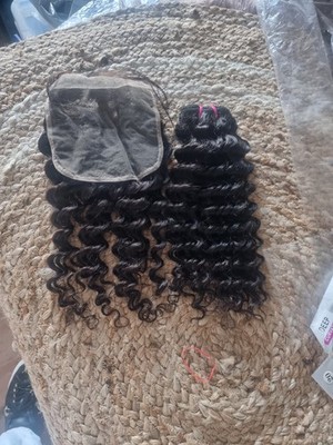 12A DEEP WAVES BRASILIANISCHES REINES MENSCHLICHES HAAR 14+14 ZOLL 6X6 BREITERER SCHNÜRVERSCHLUSS 190g