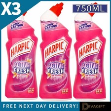 3 x HARPIC ACTIVE FRESH PINK BLOSSOM TOILET CLEANER GEL 750ML NEW KILLS BACTERIA 5.31 per litre