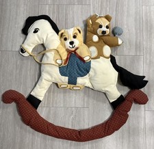 Vintage Rocking Horse With Teddy Bears Quilted Wall Hanging Felt Nursery Large