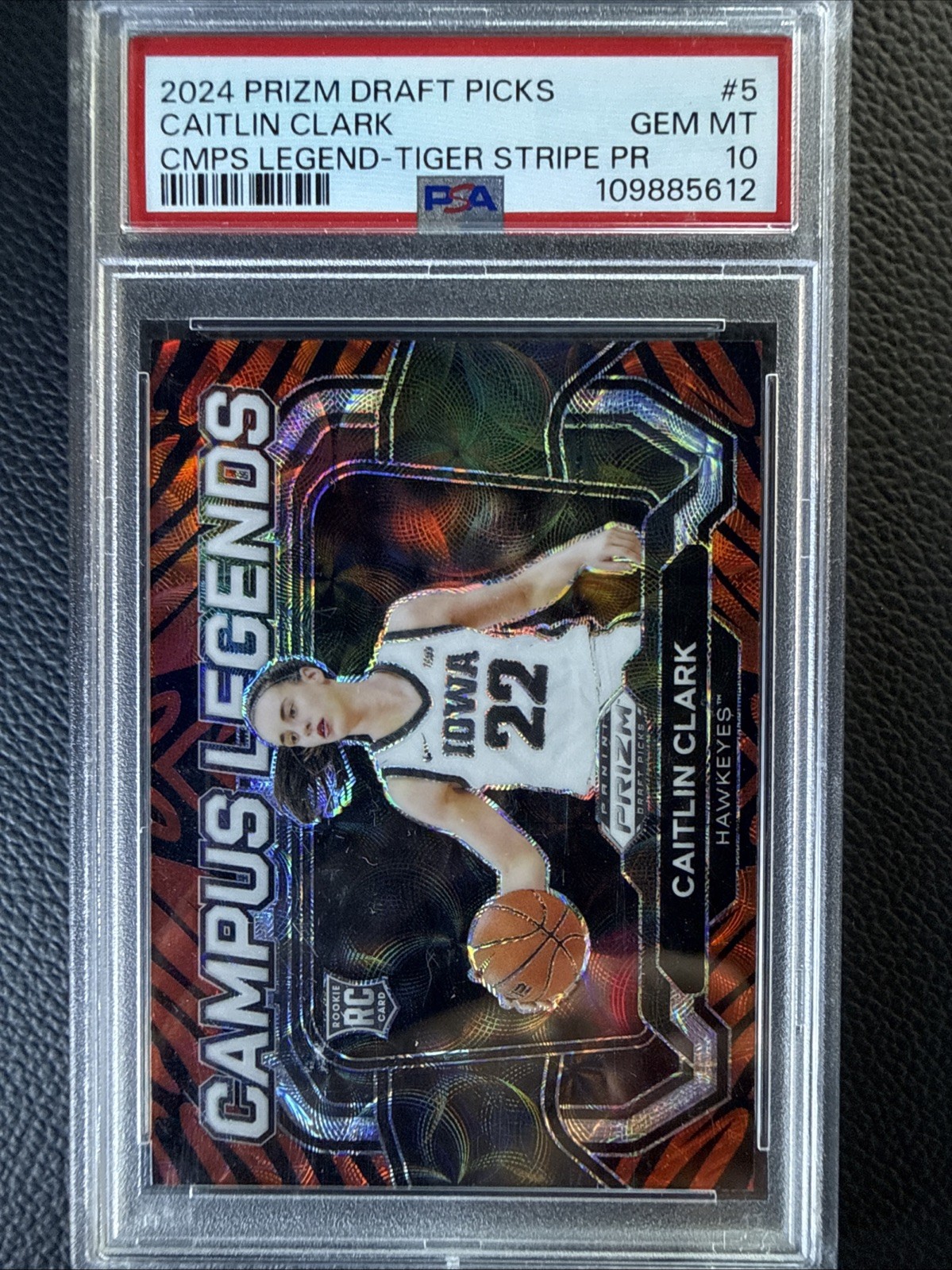 2024 Panini Prizm Draft Picks Campus Legends Caitlin Clark #5 Tiger Stripes SP