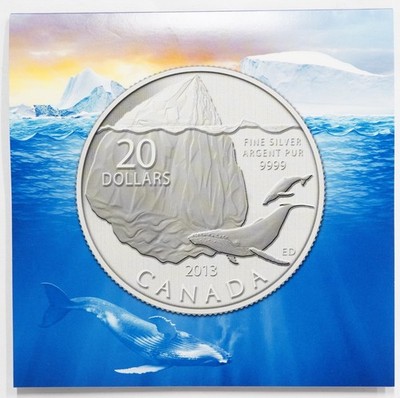 2013 Canada $20 .9999 Fine Silver Humpback Whale & Iceberg Specimen Coin W/ OGP