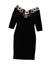 QUIZ Womens 3/4 Sleeve Bodycon Dress UK 8 Small Black Floral Polyester UJ02