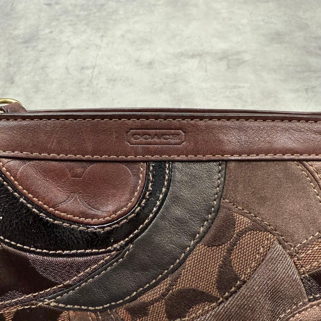 COACH Shoulder Bag Patchwork Brown Leather Canvas… - image 15