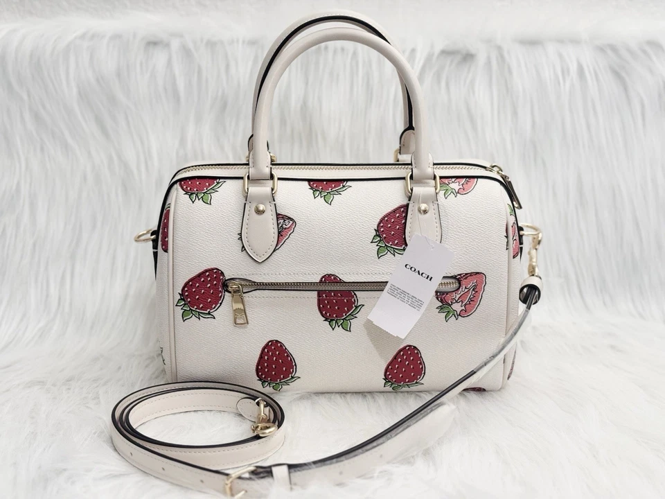 蔻驰 Rowan 挎包斜挎包带草莓印花帆布粉笔 CAL63 全新带标签 — 第 4/4 张图片