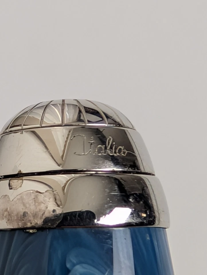 Bolígrafo Montegrappa Italia azul celuloide borde plateado hecho en Italia Foto 4 de 4