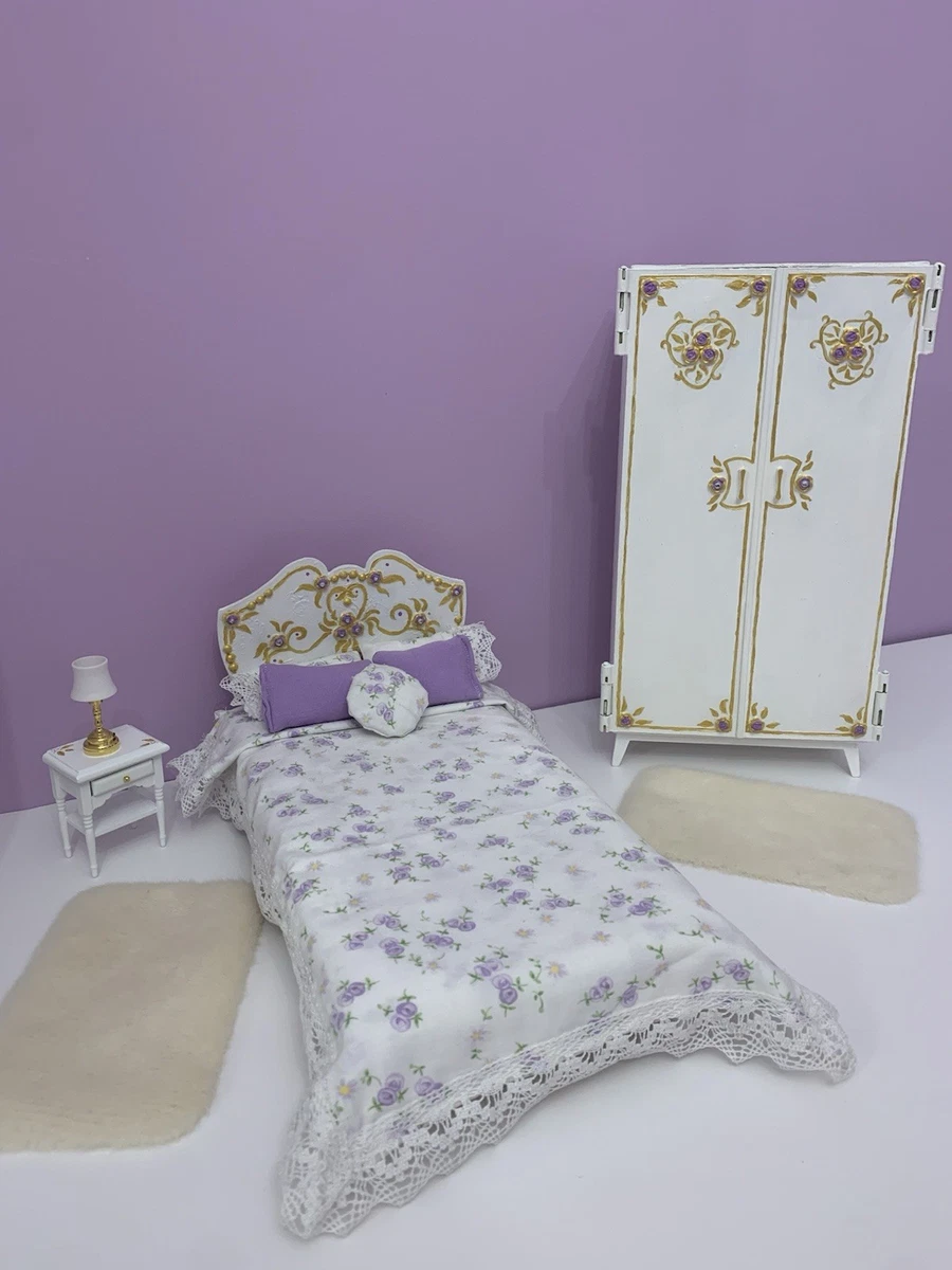 Letto Matrimoniale In Miniatura 1:12 In Quercia Per Casa Delle Bambole – Con Materasso, Lenzuola E Cuscino – Accessorio Arredo - 2