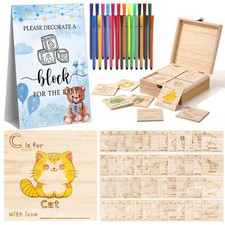 78 Pcs Baby Shower Fun Decorate a Block Game 52 DIY ABC Letter Blocks 24 Pen ...