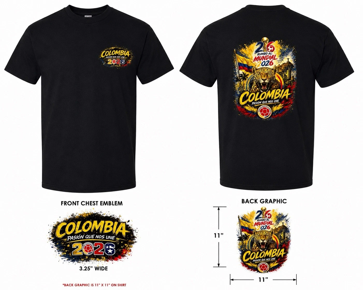 Colombia Soccer T-Shirt World Cup 2026 Futbol Graphic Tee Back Print