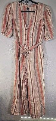 Women's Striped V-Neck Jumpsuit - Universal Thread Cream M
