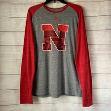 Adidas Heathered Gray Red Nebraska Cornhusker BERM ZONE Baseball Raglan Shirt L