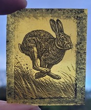 Stained glass Hare permanently kiln fired piece amber painted glass