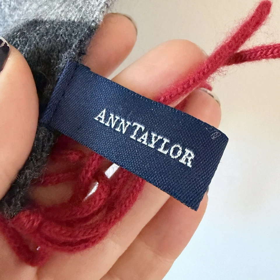 Ann Taylor Cashmere Wool Silk Scarf  Color Block Stripe Fringe Quiet Luxury - Image 4 of 4