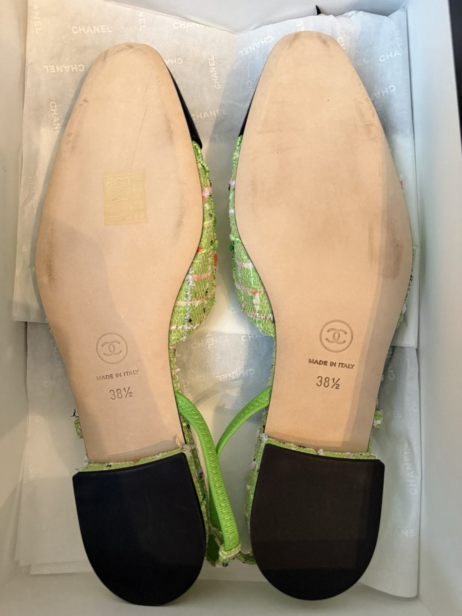 Chanel Green Tweed Flat Sling Back Size 38.5 | eBay