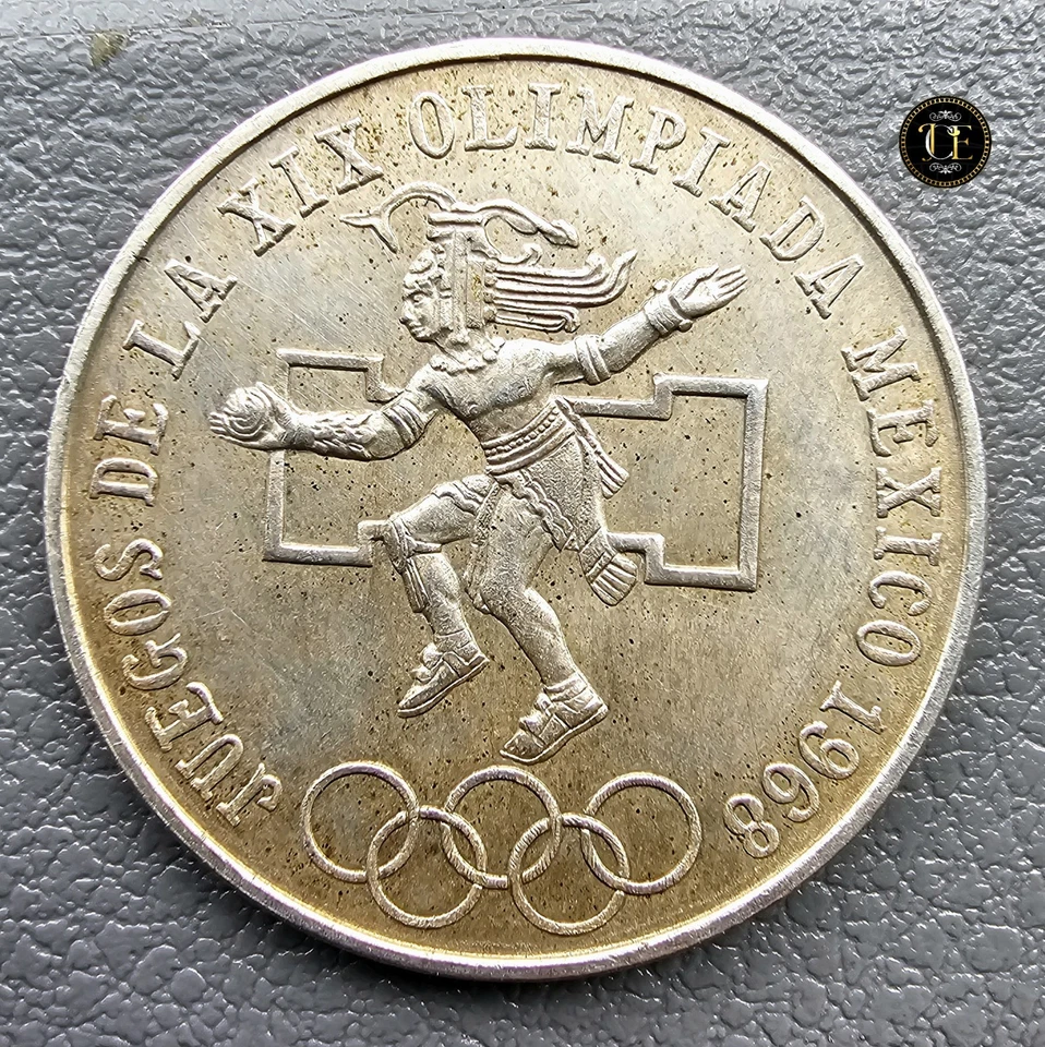 Moneda de Plata México 25 Pesos 1968, "XIX Juego Olímpico", ¡Hermosa Moneda Tonificada! Foto 4 de 4