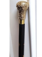 Victorian Walking Stick with Engraved Brass Head Handle Wooden Cane Gift