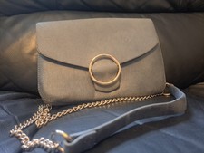 H&M Blue Faux Suede Crossbody Bag Gold Ring Chain Strap Magnetic Small