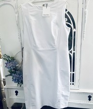 Calvin Klein Sleeveless Dress Sz 12 Princess Panel White Corporate Chic