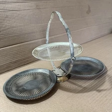 Vintage Queen Anne Tidbit Tray Silver Plated Foldable Three Tiered Stand