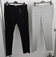 M&S Men's Trousers Size W34" L33" Slim Fit Long Length 2Pcs Black Grey Check NEW