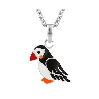 Hamilton & Young Anhänger Halskette aus Sterlingsilber mit Emaille Puffin