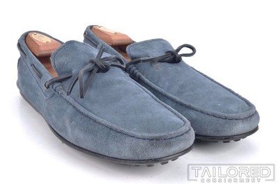 TOD'S Solid Blue Suede Mens Tied Dress Loafer Driving Shoes - 8.5