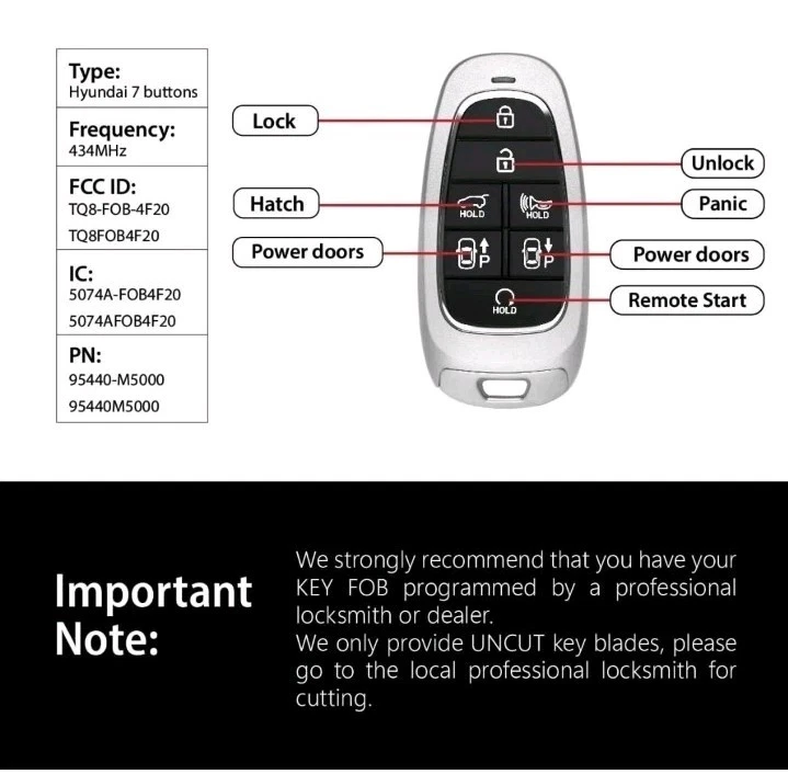 Replacement for 2019 2020 2021 Hyundai Nexo Key Fob Remote Control TQ8-FOB-4F20 - Image 3 of 4