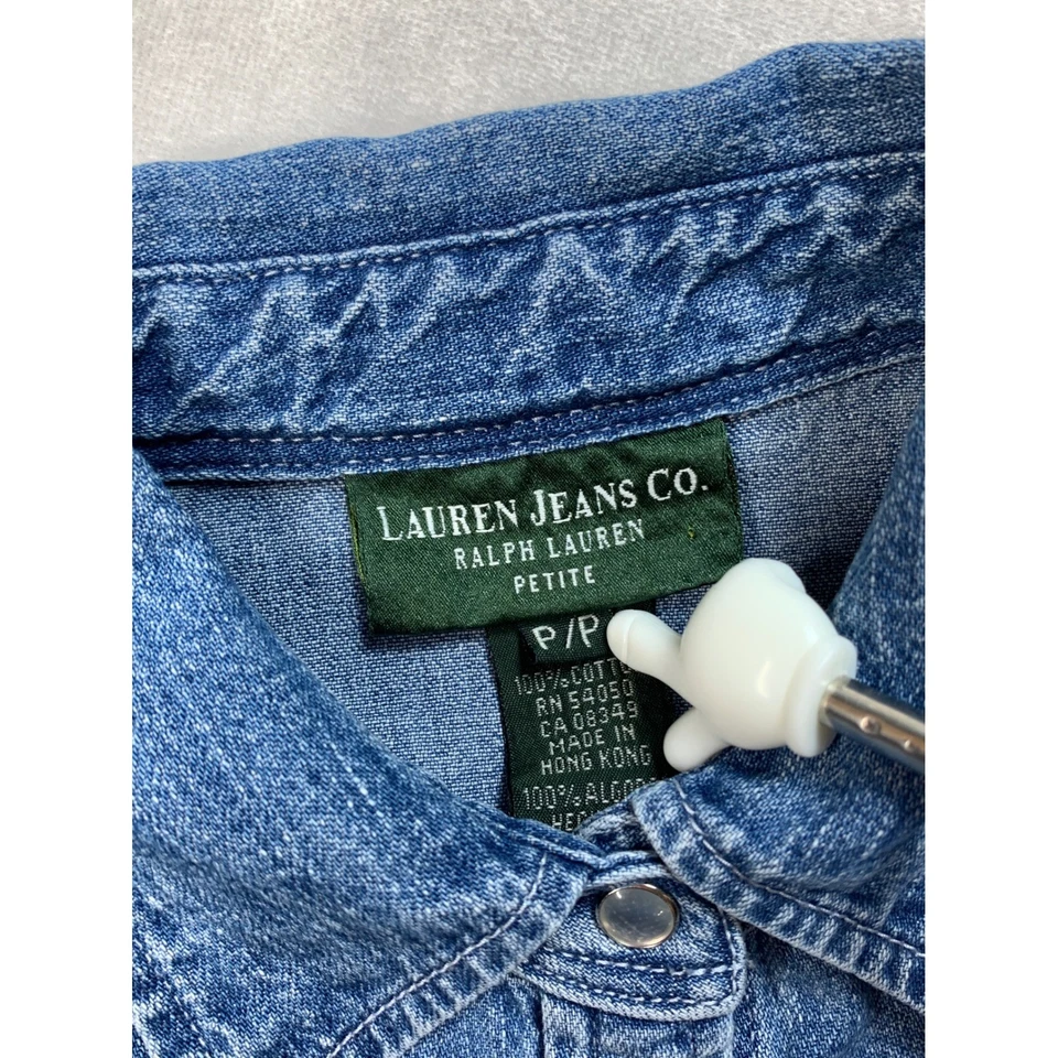 Lauren Jeans Co Ralph Lauren Petite Denim Maxi Shirt Dress Pearl Snap Vintage - Image 4 of 4