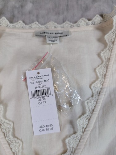 Women's American Eagle 100% Cotton Button Down Long Sleeve Blouse With Back Lace - Picture 4 of 10