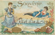 Red Oak IA * Embossed Beach Scene Souvenir ca 1908 Montgomery Co.