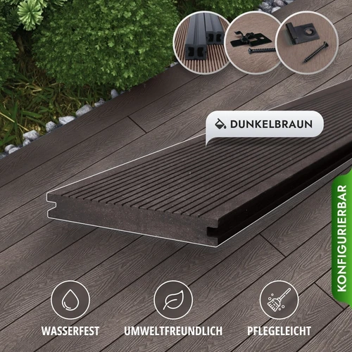 WPC Massiv Terrassendielen Premium Dielen 3m-5m, 5 Farben Komplettbausatz 6-90m² - Bild 37 von 43