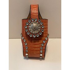 Cowboy Decor Western Leather Belt Clip Cell Phone Holder Reddish Tan Silver