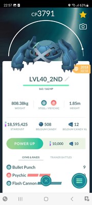 PVP BEAST!   LVL40 REGULAR METAGROSS w/2ND MOVE!!!   - PKMN GO - NOT REGISTERED