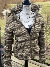 Merrell Silversun Ladies Featherless Puffer Jacket Coat Camo Xl Faux Fur Hood