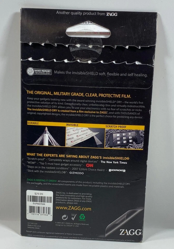 ZAGG InvisibleShield сухой протектор экрана для NOKIA LUMIA 710 полный корпус - cLEAR - Изображение 2 из 3