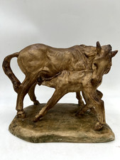 (Rare!) Vintage 7" Ceramic Female Horse Feeding Her Foal Sculpture Made in USA!