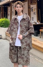 Men Fashion Summer Short Sleeve Loose Print Lapel shirt Tops Short Pants 2pcs