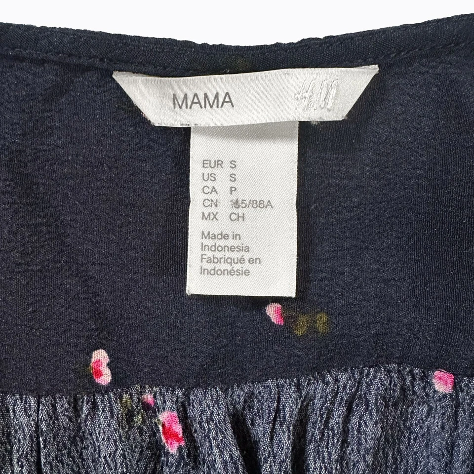 Top Babydoll H&M Mama Talla S Azul Marino Floral Cachicho Y2K Coqueta Hada Oscura Foto 4 de 4