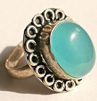 Beautiful Post Medieval Vintage Silvered Seal Ring With Rare Stone