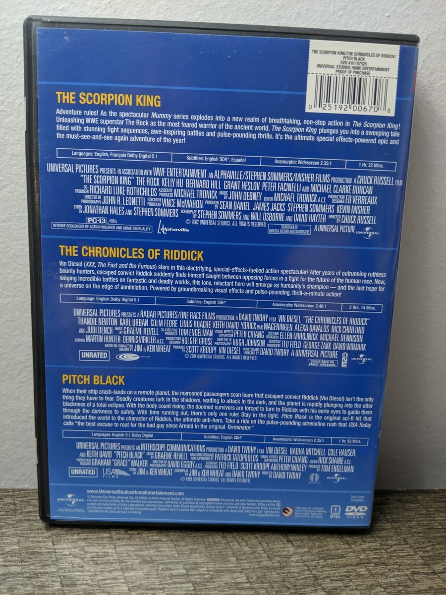 DVD The Scorpion King Riddick Pitch Black Triple feature film set