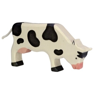 Holztiger 80002 Grazing Cow Black 17 Cm Wooden Figures Series Farmland