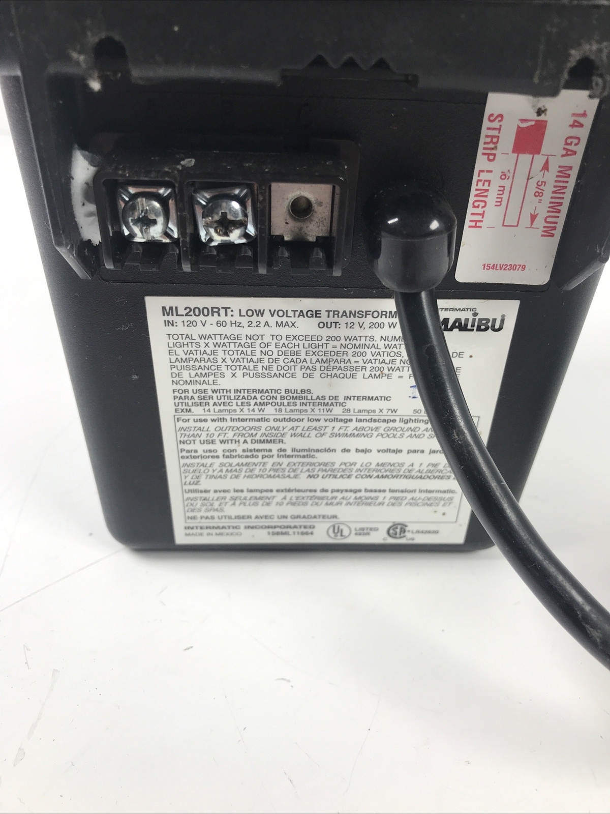 Malibu ML200RT 200 Watt 12V AC Low Voltage Power Pack Transformer Path