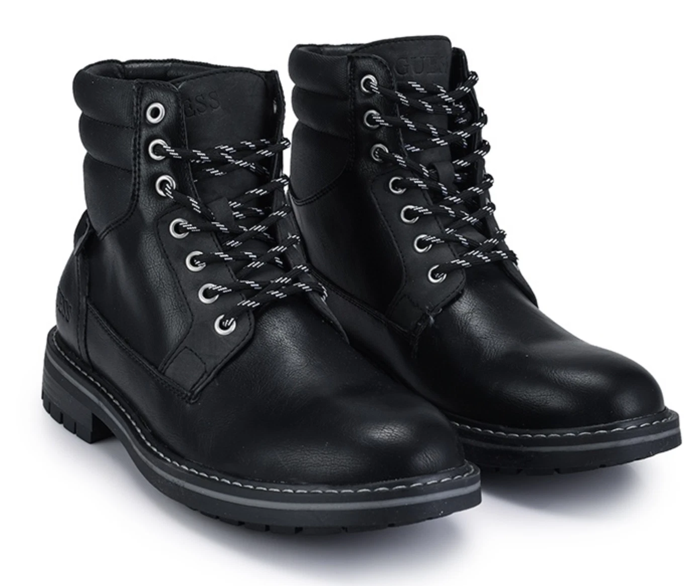 Guess Regan Boots Black Leather Combat Men's UK 10 EU 45 New Bootie Walking HIke