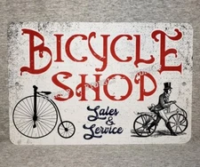 Metal Sign BICYCLE SHOP bike bikes high wheel vintage style antique cycle dealer