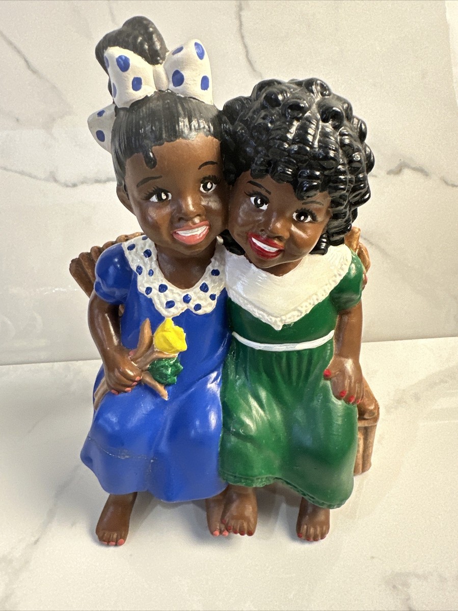 Ceramic Folk Art Shelf Sitter 2 Girls Friends On Bench African