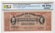 Mexico 1915 20 Pesos PCGS Banknote AU 58 PPQ Pick S537a M926e Chihuahua