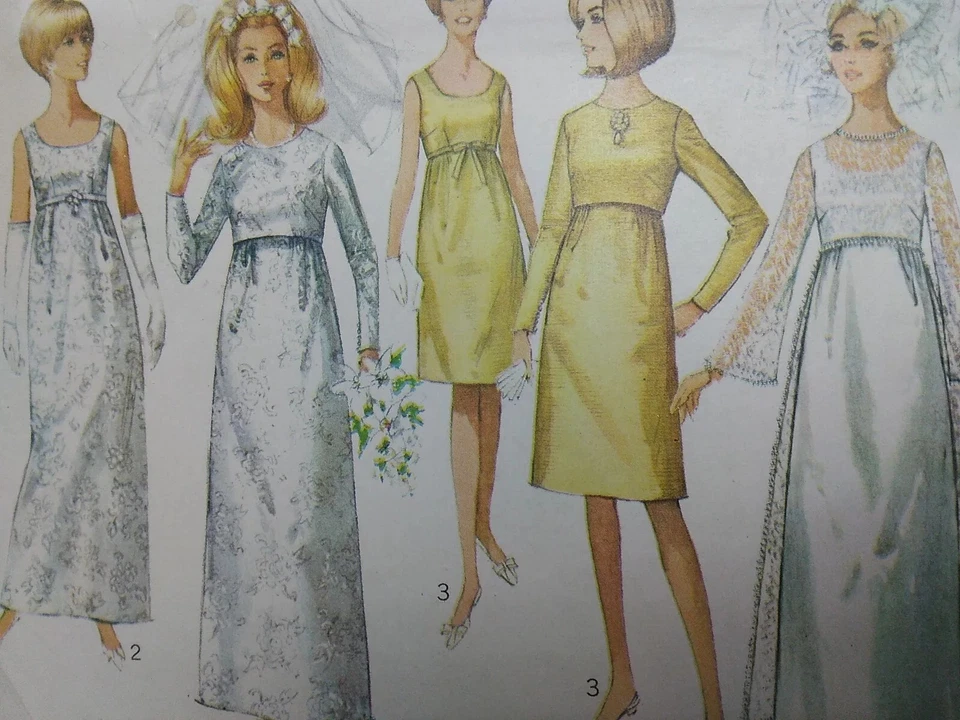 Train Jacket Dress Wedding Bridal 16 Simplicity 6759 Sewing Pattern VTG 60s FF - Image 2 of 4
