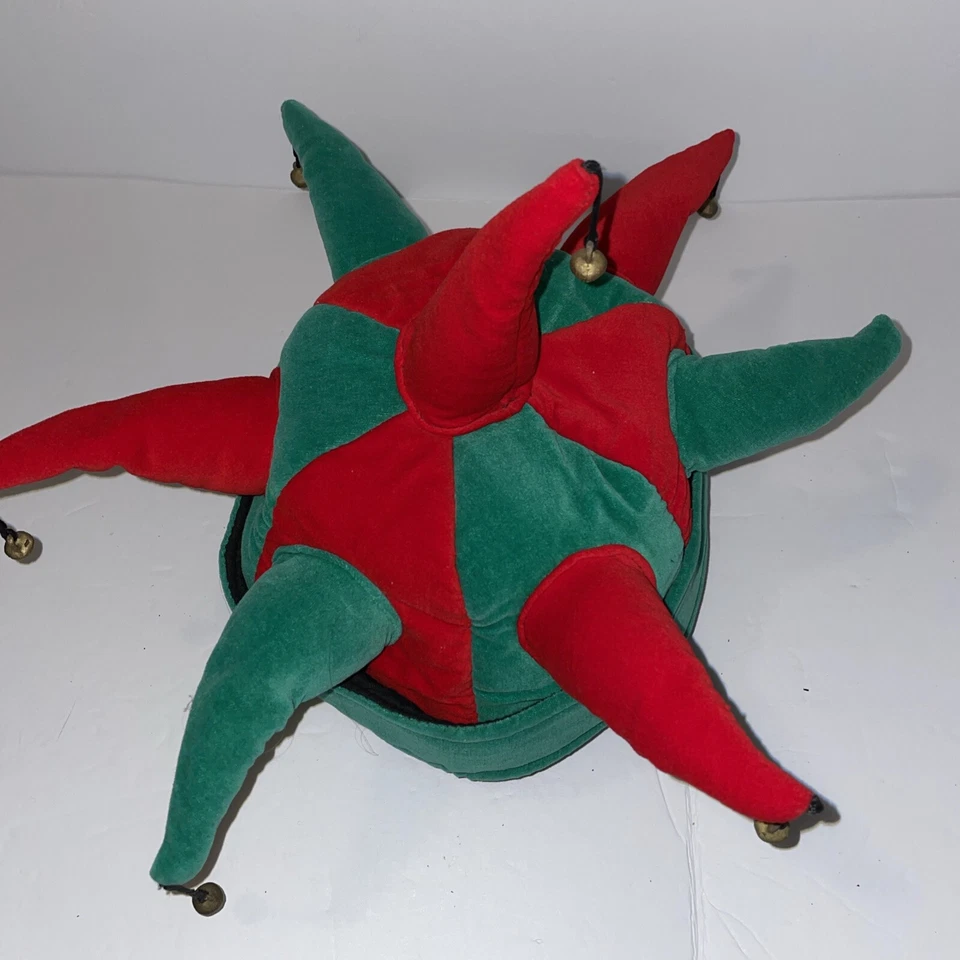 Sombrero bufón con campanas, peluche. Rojo y verde. Foto 3 de 4