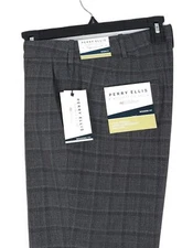 Perry Ellis Portfolio Men's Modern-Fit Dress Pants Charcoal Plaid 38x32 NWT