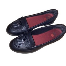 Clarks Size 8.5 42.5 Black Leather Tassle Loafers Shoes Preppy Womens Girls