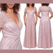 NEW $379 Xscape [ 6 ] V Neck Beaded Chiffon A Line Gown In Blush Pink #J501